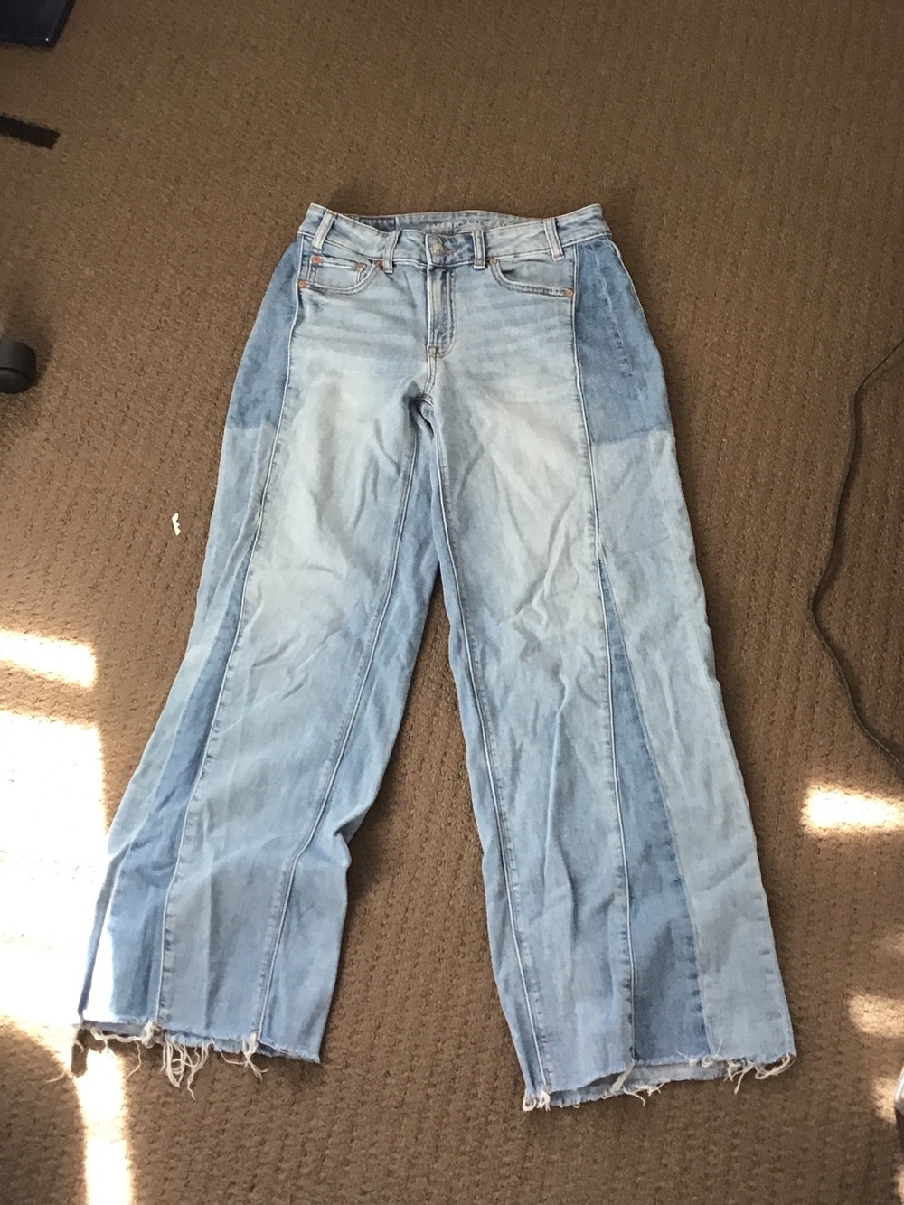 American Eagle Outfitters Two-Tone Light Blue Wide-Leg Jeans